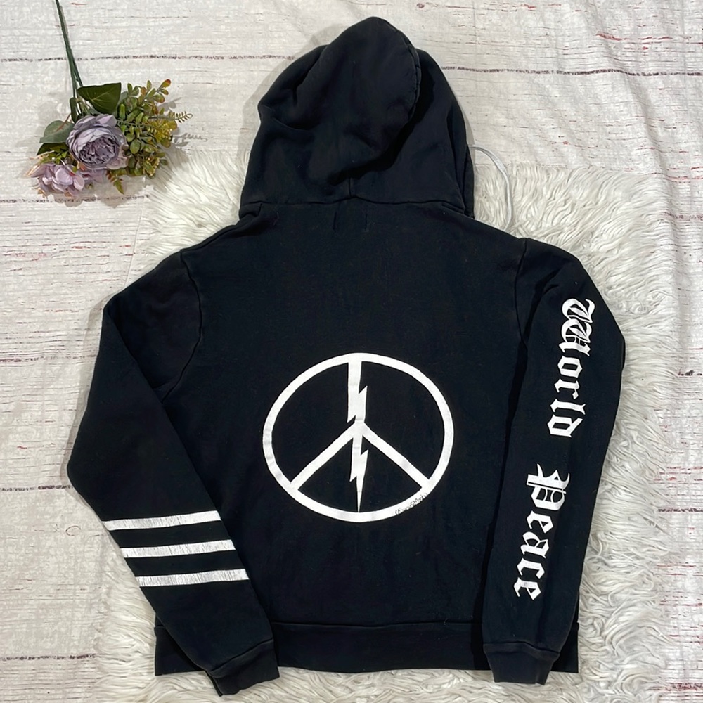 Lauren Moshi Lennox World Peace Graphic Zip Front Hoodie